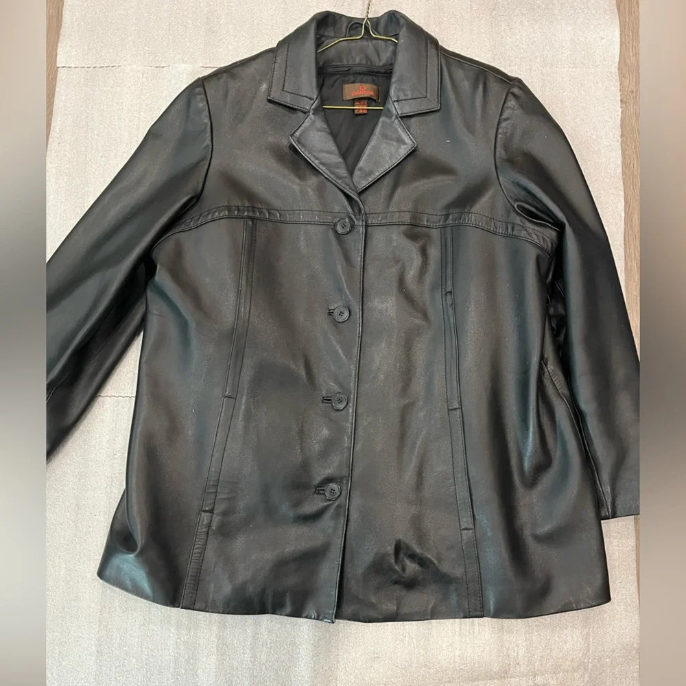 [2xl]Danier Black Lamb Leather Women 4 Button Blazer With Zip Liner